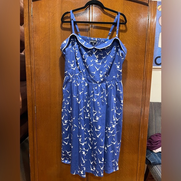 City Chic Blue and White Midi dress with Pockets - Picture 1 of 2